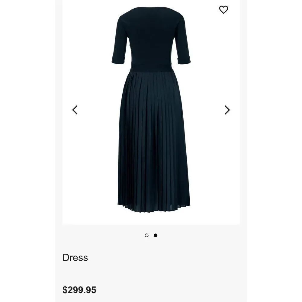 Madeleine Navy blue dress pleated skirt scoop neckline elbow length sleeve(10)